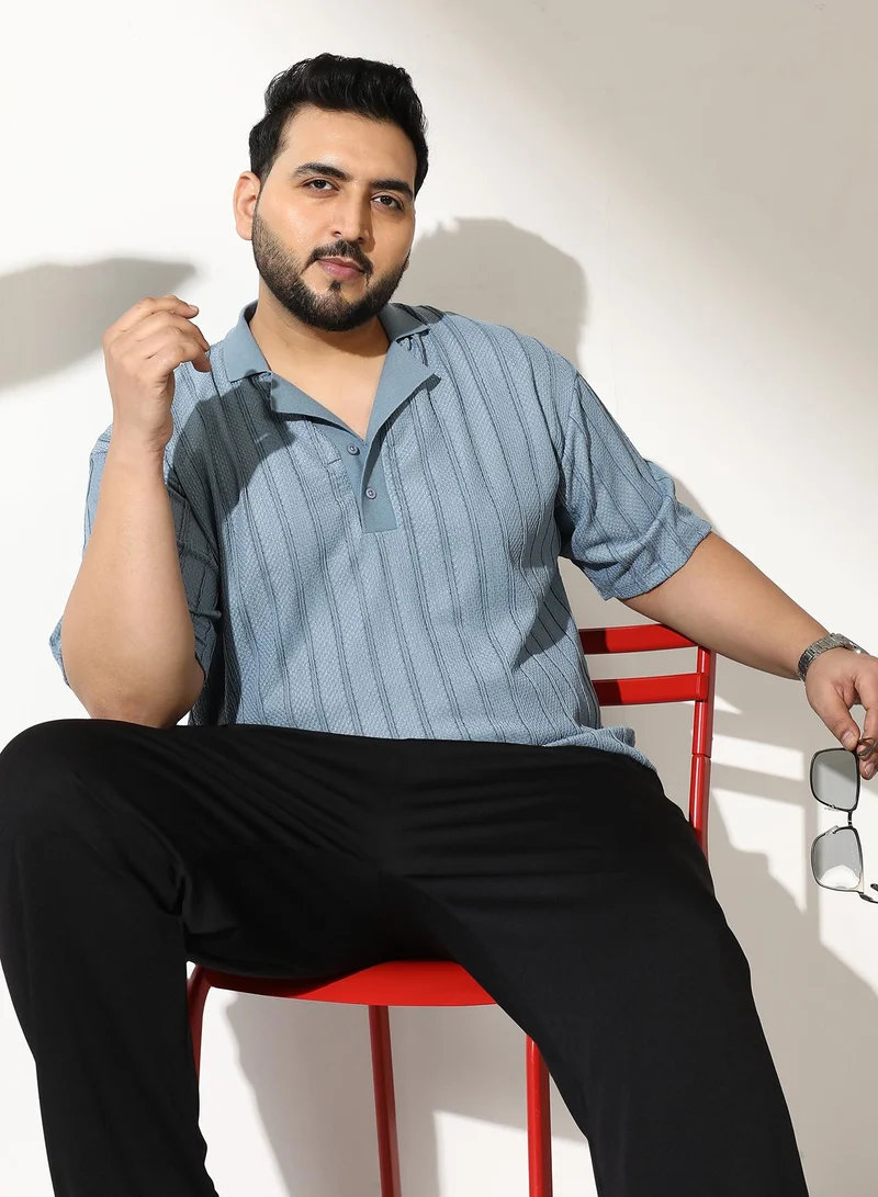 Instafab Plus Men's Icy Blue Wicker-Tactile Polo T-Shirt