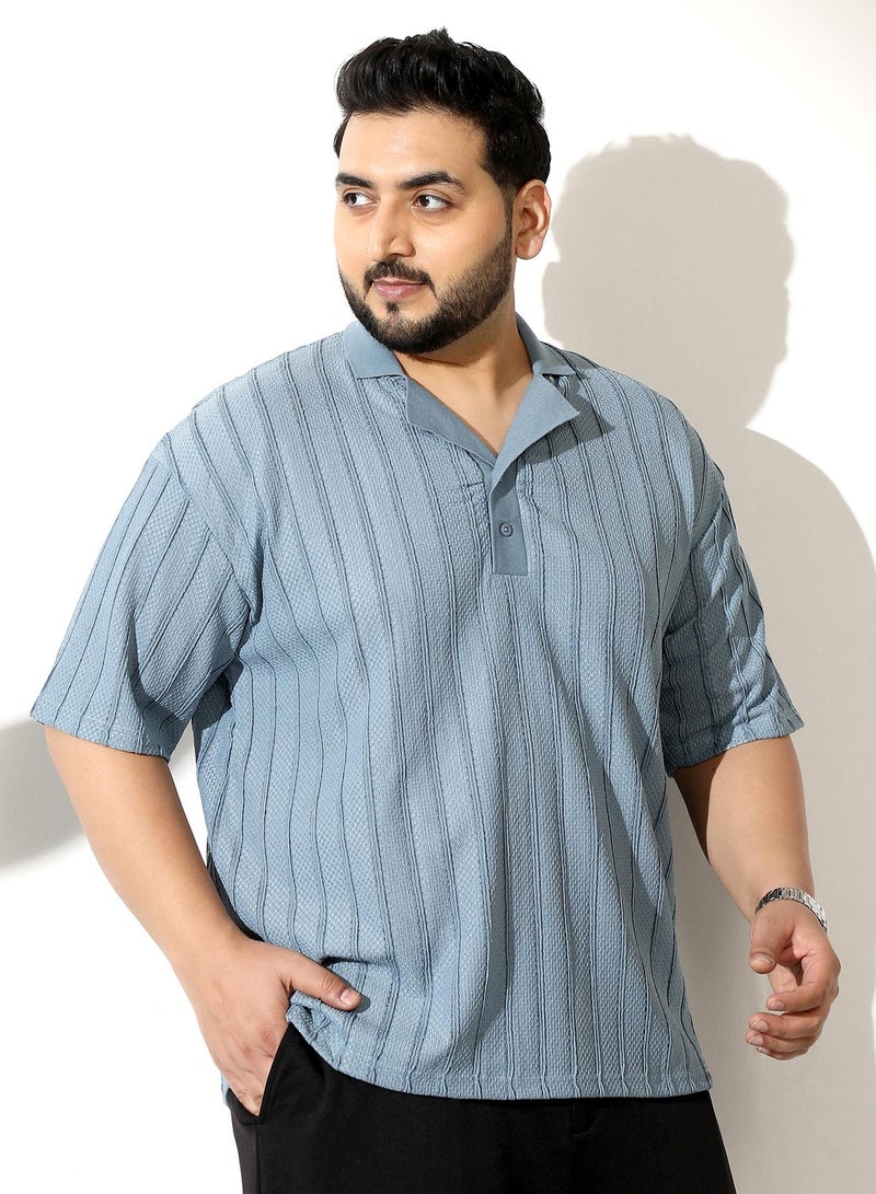 Instafab Plus Men's Icy Blue Wicker-Tactile Polo T-Shirt - Image 1