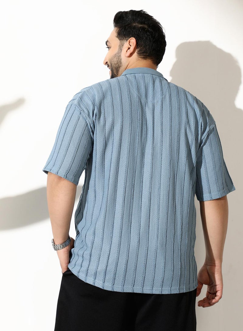 Instafab Plus Men's Icy Blue Wicker-Tactile Polo T-Shirt - Image 5