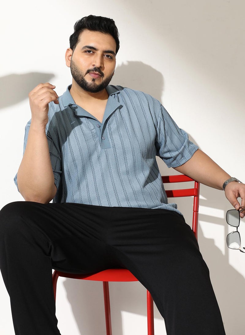 Instafab Plus Men's Icy Blue Wicker-Tactile Polo T-Shirt - Image 1