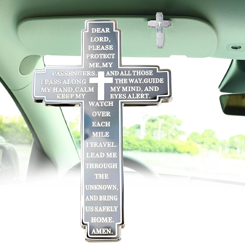 Rawsomes Drive Safe Visor Clip for Car Christian Cross Car Accessory Religious Cross Visor Ornament for Drivers Spiritual Car Charm Gift Idea Silver - Image 3