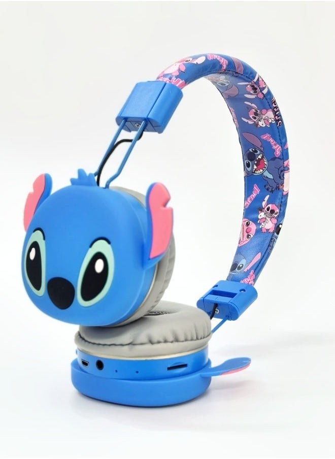 Upgraded blue Stitch pattern Bluetooth wireless headset for children, noise-cancelling wireless headset for children, suitable for TF card, mobile phone, tablet computer