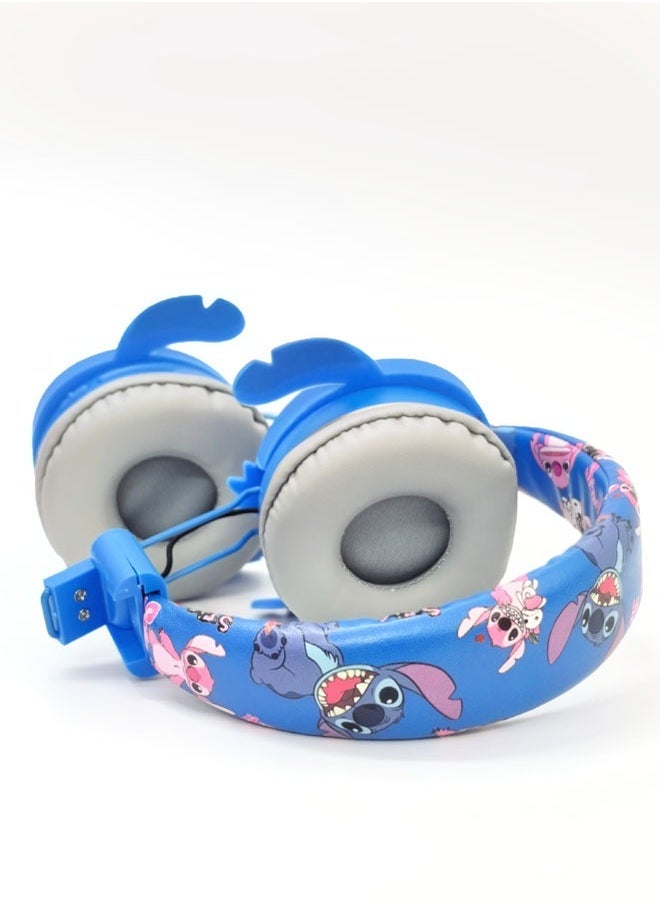 Upgraded blue Stitch pattern Bluetooth wireless headset for children, noise-cancelling wireless headset for children, suitable for TF card, mobile phone, tablet computer