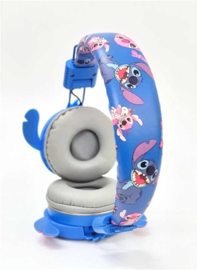 Upgraded blue Stitch pattern Bluetooth wireless headset for children, noise-cancelling wireless headset for children, suitable for TF card, mobile phone, tablet computer