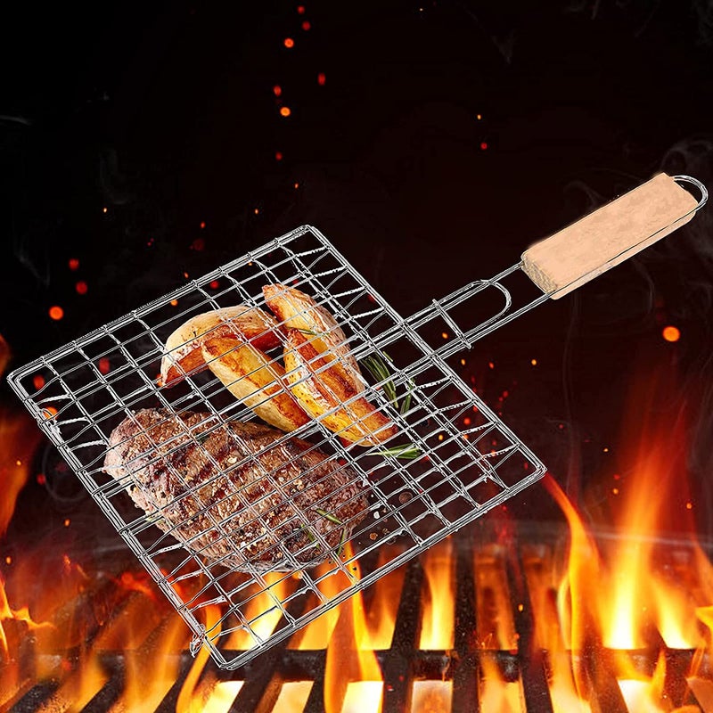 JENY Portable Grill Basket BBQ Grilling Basket for Outdoor Grill Rustproof Stainless Steel Grill AccessoriesShrimp Grill Baskets BBQ Tool for Steak Potatoes Chops KabobFish Small - Image 2