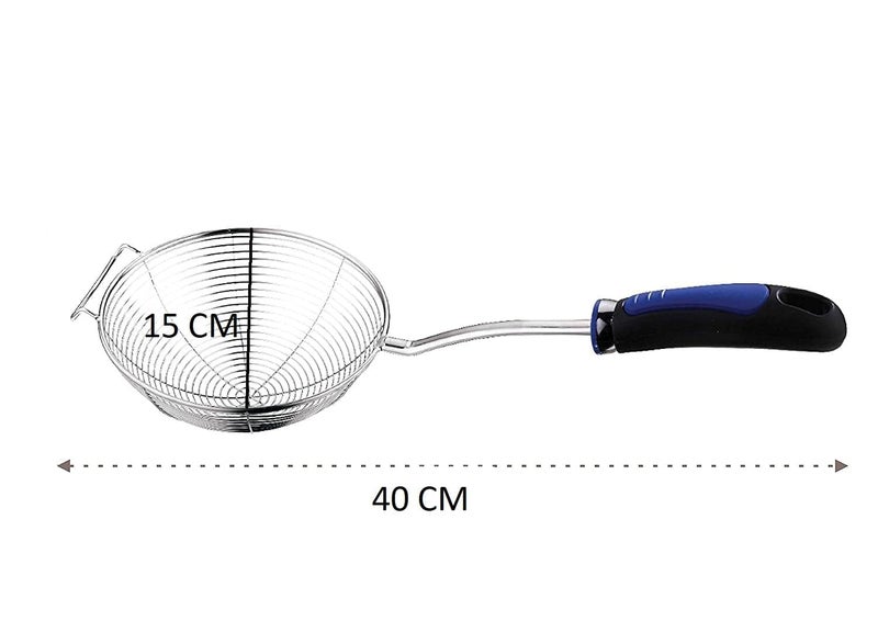 PUTHAK Frying Strainer Puri jhara deep Fry Oil Strainer 16CM Stainless Steel Deep Frying Basket Slotted Sandwich Tong Stainless Steel 22cm Length Cooking and Serving Silver Pack of 2 - Image 2