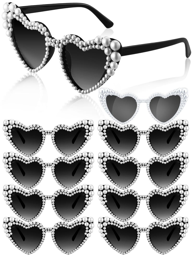Saysurey 10 Pcs Bachelorette Party Sunglasses Pearl Heart Shaped Sunglasses Bridesmaid Gifts for Women Bride Wedding PartyWhite Black - Image 2