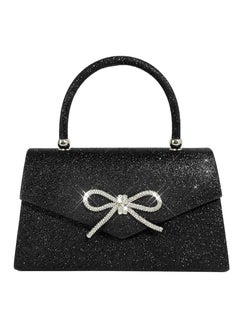 Womens Evening Bag Sparkly Bow Clutch Purse Wedding Party Purses Glitter Rhinestone Prom Handbags Sparkling Powder Banquet Chain Crossbody Black