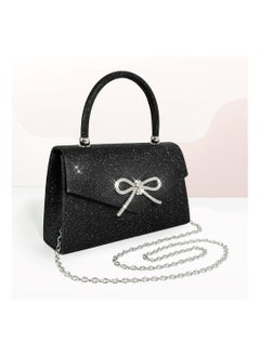 SYOSI Womens Evening Bag Sparkly Bow Clutch Purse Wedding Party Purses Glitter Rhinestone Prom Handbags Sparkling Powder Banquet Chain Crossbody Black  - Image 4