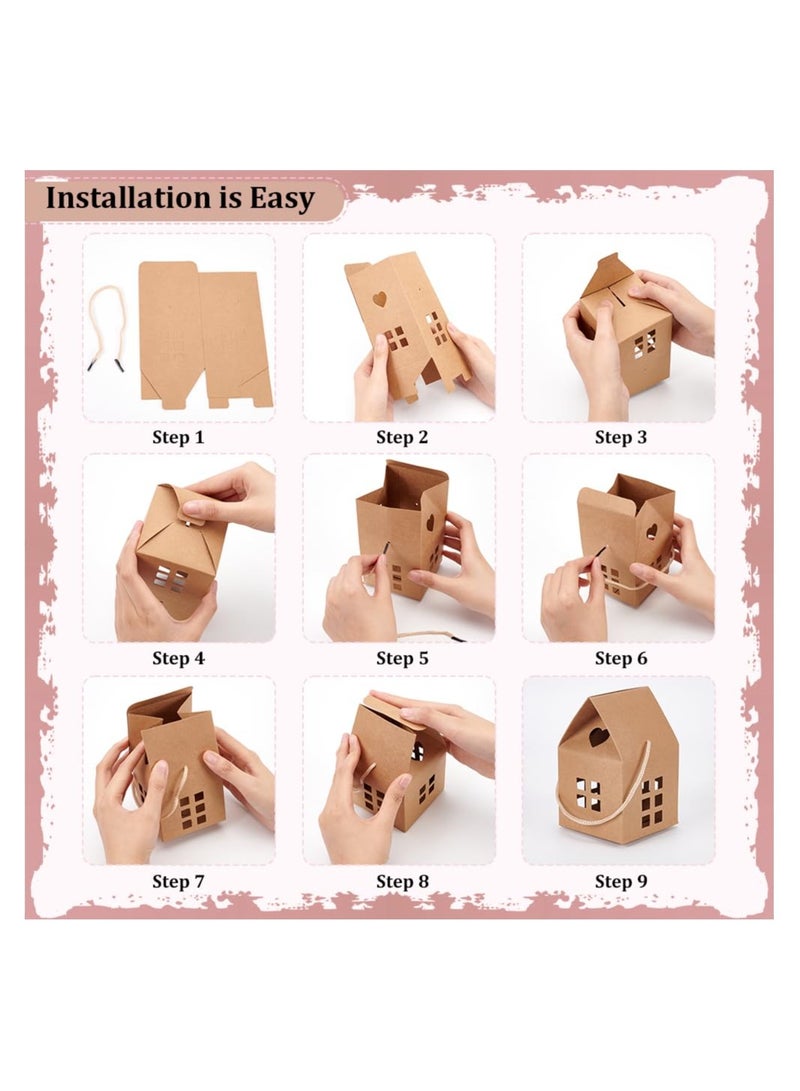 SYOSI 20PCS House Shaped Gift Boxes for Parties, 3x3x3inch Log Kraft Paper Candy Boxes Cardboard Treat Bags Unique House Shaped Favor Boxes Cardboard House Treat Bags for Wedding Baby Shower Birthday Party - Image 2