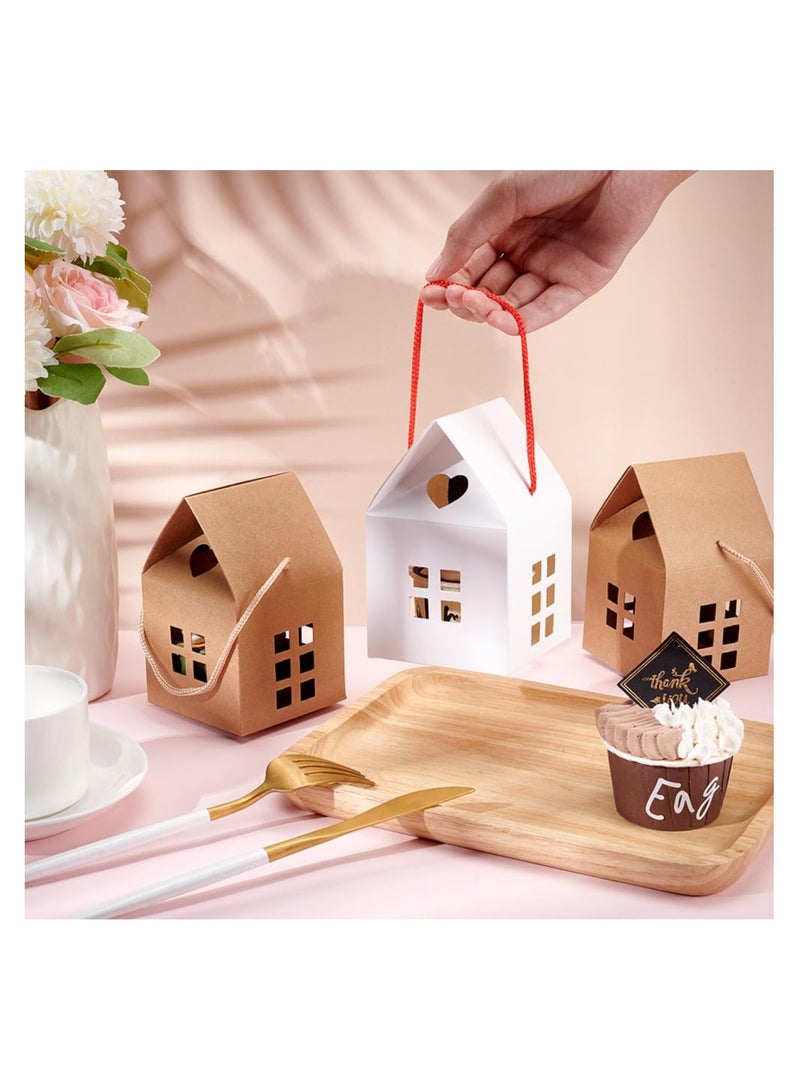 SYOSI 20PCS House Shaped Gift Boxes for Parties, 3x3x3inch Log Kraft Paper Candy Boxes Cardboard Treat Bags Unique House Shaped Favor Boxes Cardboard House Treat Bags for Wedding Baby Shower Birthday Party - Image 5