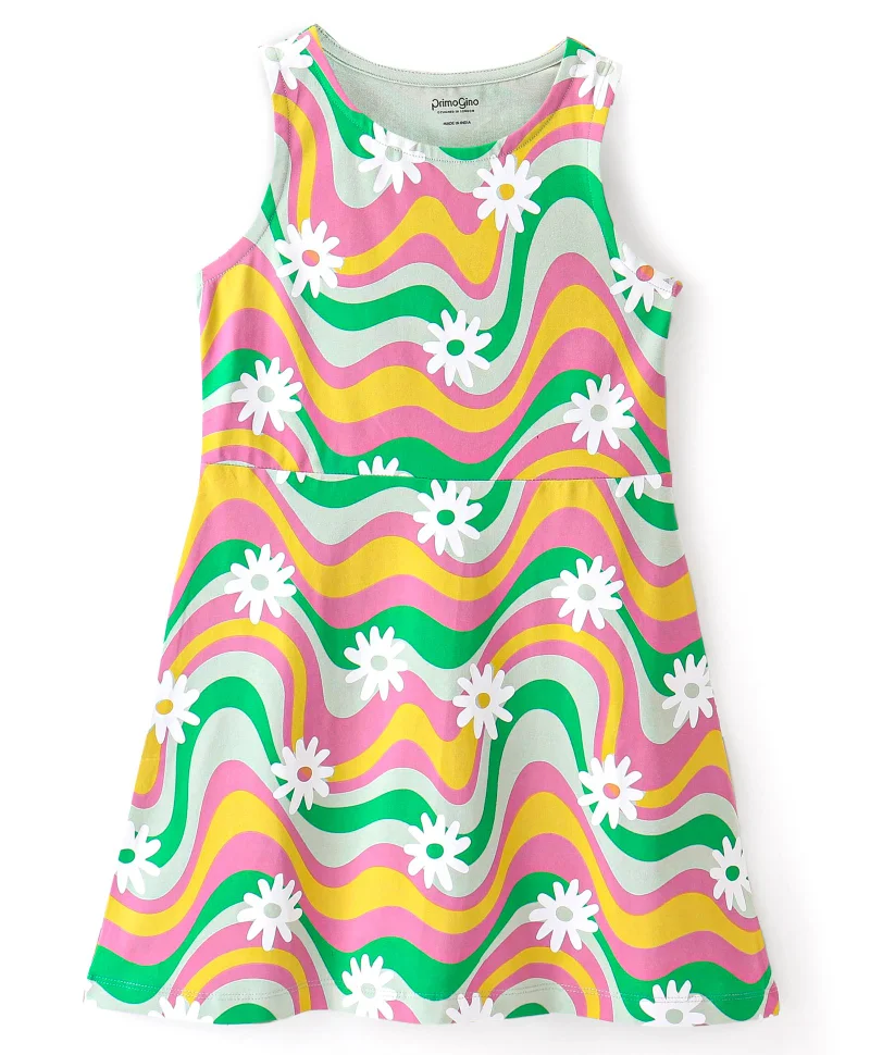 Primo Gino Primo Gino Cotton Knit Sleeveless Dress With Floral  Print - Multicolor