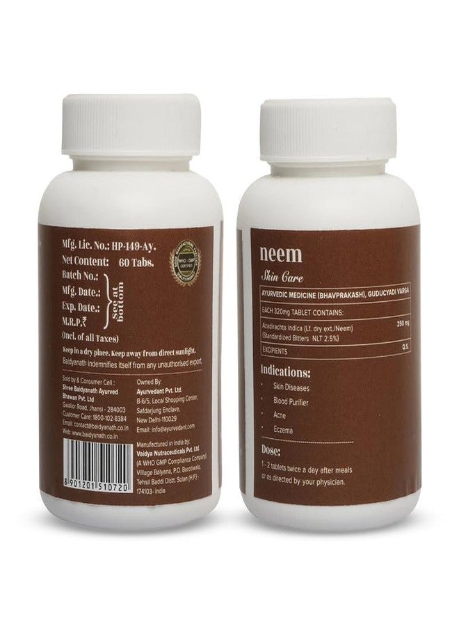 Ayurvedant Baidyanath Ayurvedant Neem Tablets (60 Tabs) for Skin Health and Detoxification Support (Pack of 1) - Image 1