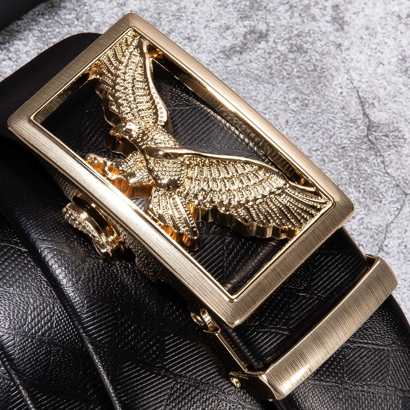 Dubulle Men's Adjustable Belt Gold Eagle Automatic Buckle Black Ratchet Business Belt With Exquisite Box - Image 4