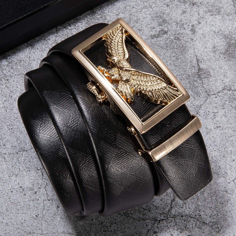 Dubulle Men's Adjustable Belt Gold Eagle Automatic Buckle Black Ratchet Business Belt With Exquisite Box - Image 5