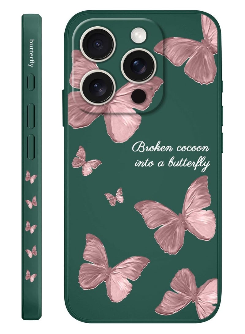 for iPhone 16 Pro Case Scratch Resistant Soft Slim Fit Floral Phone Cover for iPhone 16 Pro 6.3 inch-Butterfly Green - Image 1