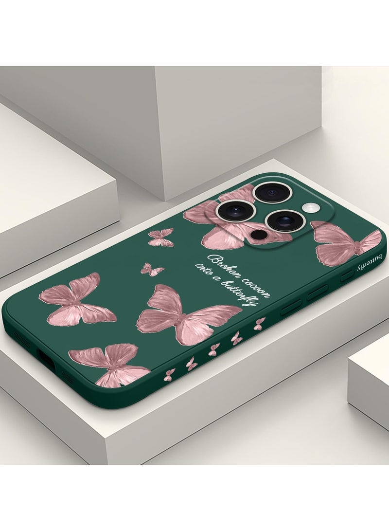 for iPhone 16 Pro Case Scratch Resistant Soft Slim Fit Floral Phone Cover for iPhone 16 Pro 6.3 inch-Butterfly Green - Image 2