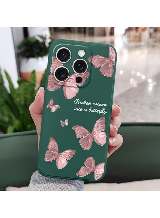 for iPhone 16 Pro Case Scratch Resistant Soft Slim Fit Floral Phone Cover for iPhone 16 Pro 6.3 inch-Butterfly Green - Image 3