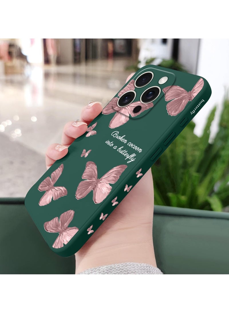 for iPhone 16 Pro Case Scratch Resistant Soft Slim Fit Floral Phone Cover for iPhone 16 Pro 6.3 inch-Butterfly Green - Image 4