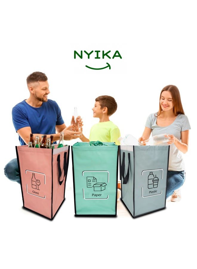 NYIKA Recycling Bags for Kitchen - Indoor Recycling Bins - Recycle Bags - Recycling Box - Recycling Bins for Kitchen 3 Compartments - (With Lid) - Image 5