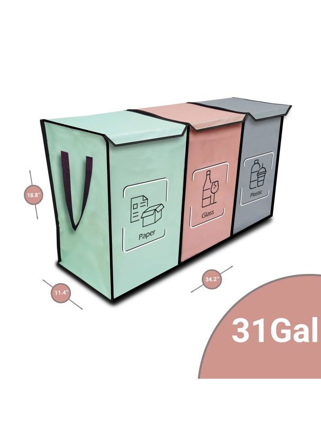 NYIKA Recycling Bags for Kitchen - Indoor Recycling Bins - Recycle Bags - Recycling Box - Recycling Bins for Kitchen 3 Compartments - (With Lid) - Image 3