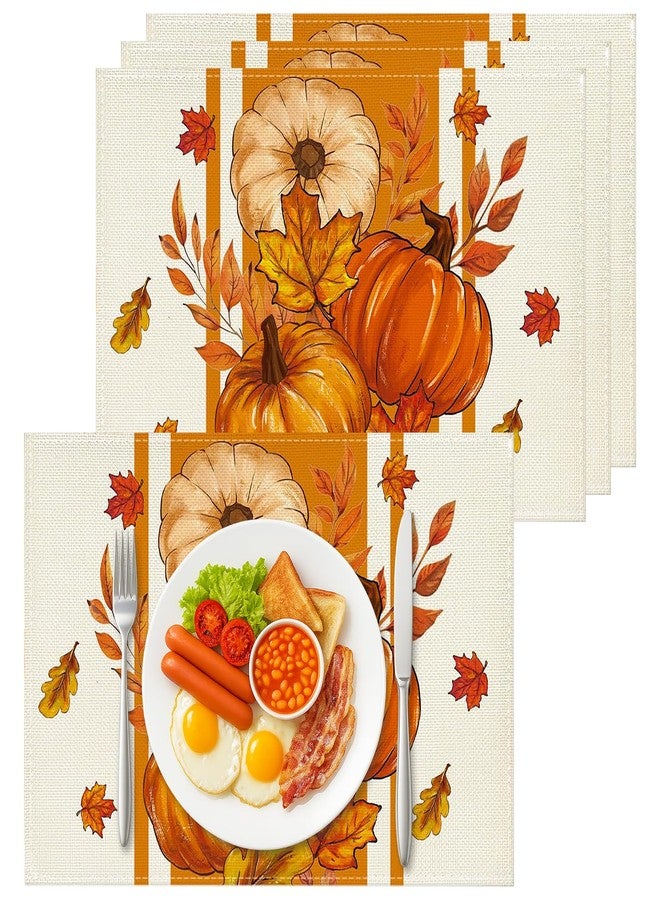 Bloss Thanksgiving Placemats Set of 4,12x18 Inch Fall Table Place Mats,Autumn Orange Placemats for Kitchen Dining,Thanksgiving Pumpkin Harvest Placemats,Falls Table Mats Decorations for Home/Party - Image 1