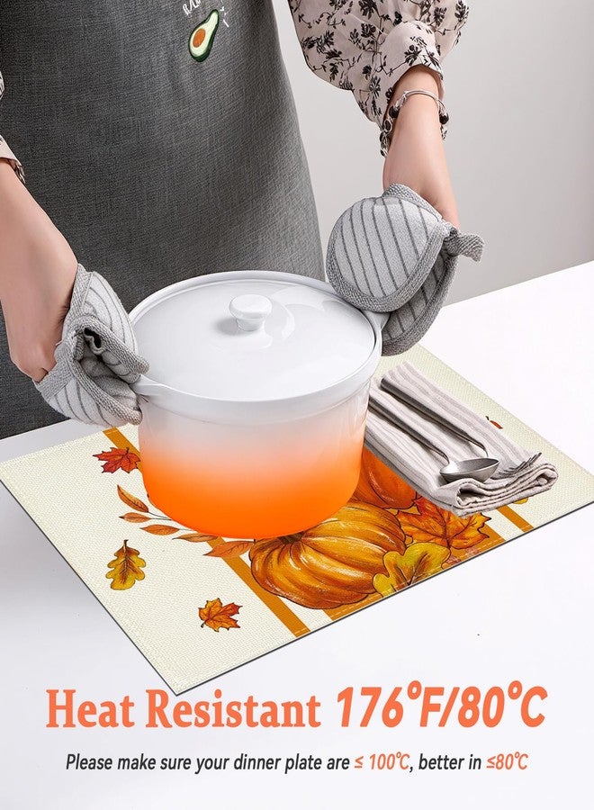 Bloss Thanksgiving Placemats Set of 4,12x18 Inch Fall Table Place Mats,Autumn Orange Placemats for Kitchen Dining,Thanksgiving Pumpkin Harvest Placemats,Falls Table Mats Decorations for Home/Party - Image 5