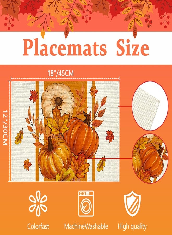 Bloss Thanksgiving Placemats Set of 4,12x18 Inch Fall Table Place Mats,Autumn Orange Placemats for Kitchen Dining,Thanksgiving Pumpkin Harvest Placemats,Falls Table Mats Decorations for Home/Party - Image 3