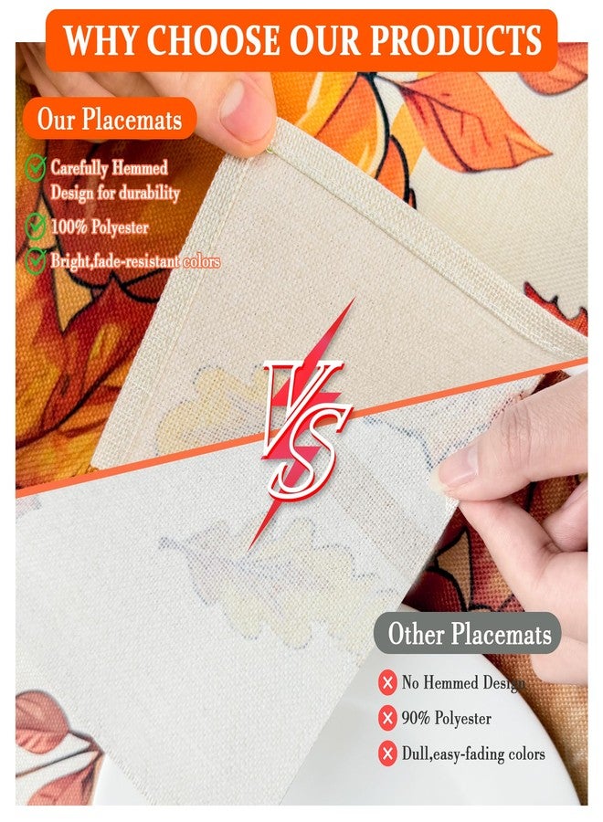 Bloss Thanksgiving Placemats Set of 4,12x18 Inch Fall Table Place Mats,Autumn Orange Placemats for Kitchen Dining,Thanksgiving Pumpkin Harvest Placemats,Falls Table Mats Decorations for Home/Party - Image 4