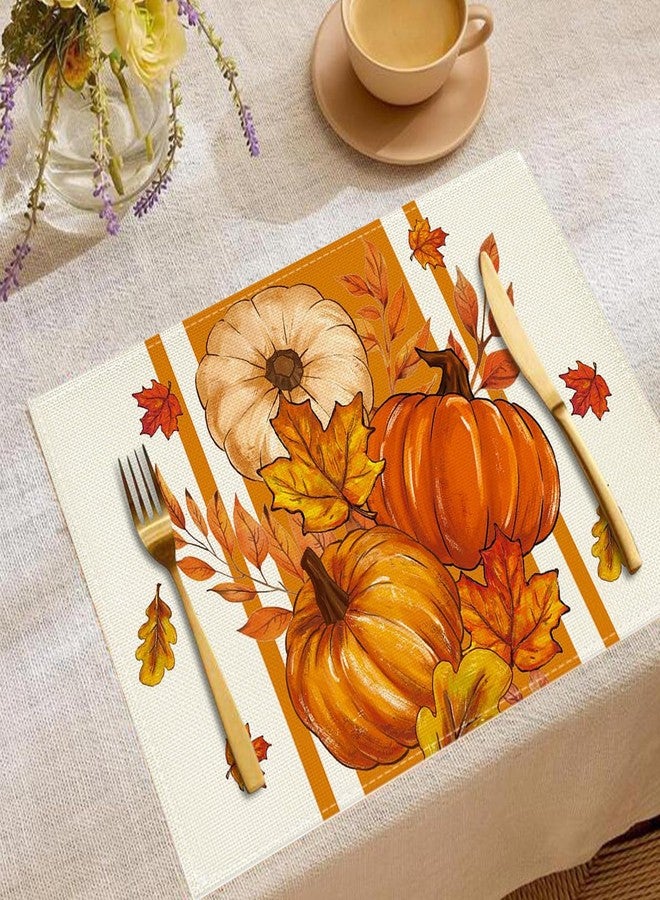 Bloss Thanksgiving Placemats Set of 4,12x18 Inch Fall Table Place Mats,Autumn Orange Placemats for Kitchen Dining,Thanksgiving Pumpkin Harvest Placemats,Falls Table Mats Decorations for Home/Party - Image 2