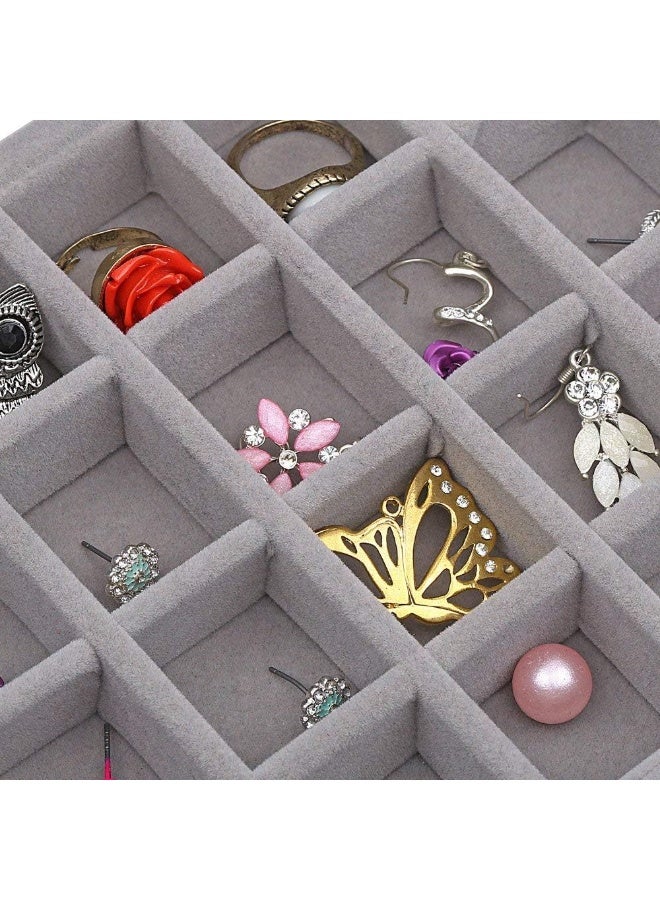 Decorhills Velvet Jewelry Organizer Box with Glass Lid, 9 Grid Ring & Earring Storage Case, Elegant Display Showcase Holder for Women – Grey - Image 4