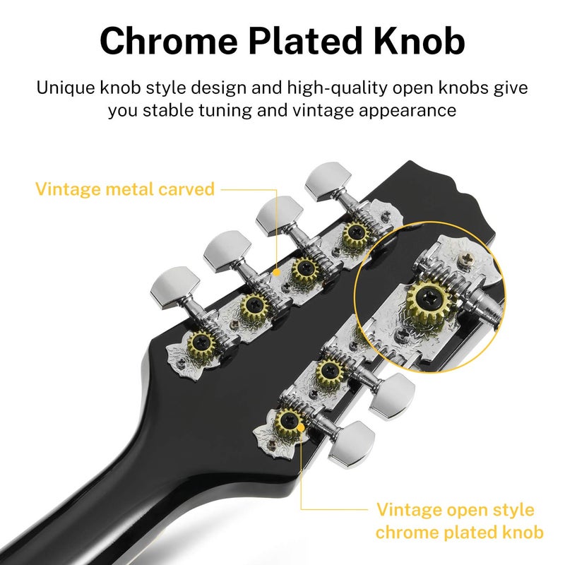 Donner A Style Mandolin Instrument Black Beginner Adult Acoustic Mandolin Musical Instrument Mahogany 8 String, Bundle With Tuner String Bag Guitar Picks, DML-100B - Image 3