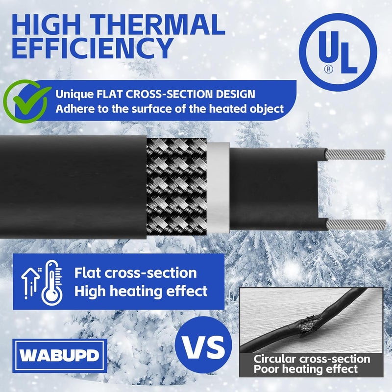 WABUPD 3FT-200FT Heat Tape for Water Pipes, -40°F Deicing Pipe Heat Cable,Electric Heating Cable Pipe,Frezze Protection for Heat Trace Cable for Metal, Plastic Home Pipes,Gutter,120V 5W/ft（50FT） - Image 3