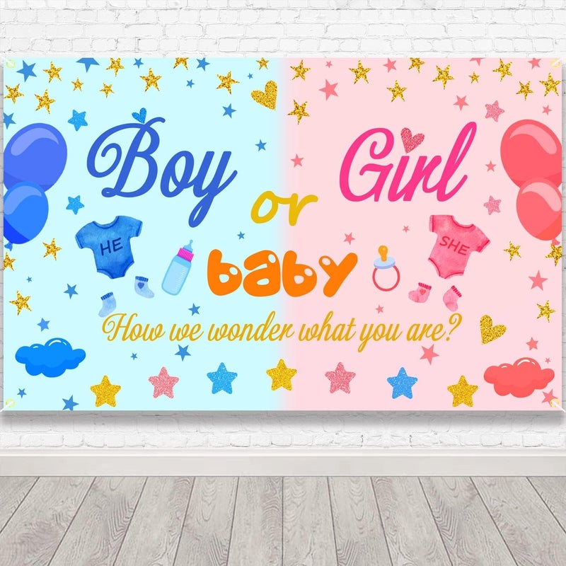 Luckam Gender Reveal Decoration Banner - Large Boy or Girl Sign, Backdrop for Baby Shower, Pink Blue Party Decorations Supplies, 180 * 110cm, 1Pcs - Image 1