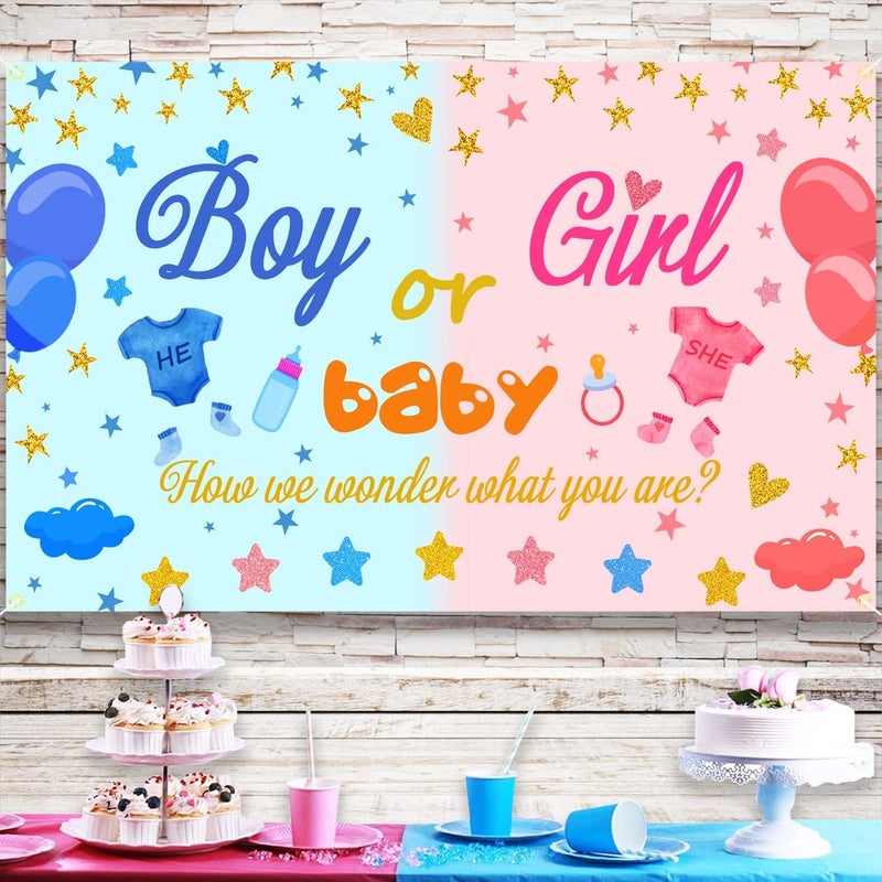 Luckam Gender Reveal Decoration Banner - Large Boy or Girl Sign, Backdrop for Baby Shower, Pink Blue Party Decorations Supplies, 180 * 110cm, 1Pcs - Image 2