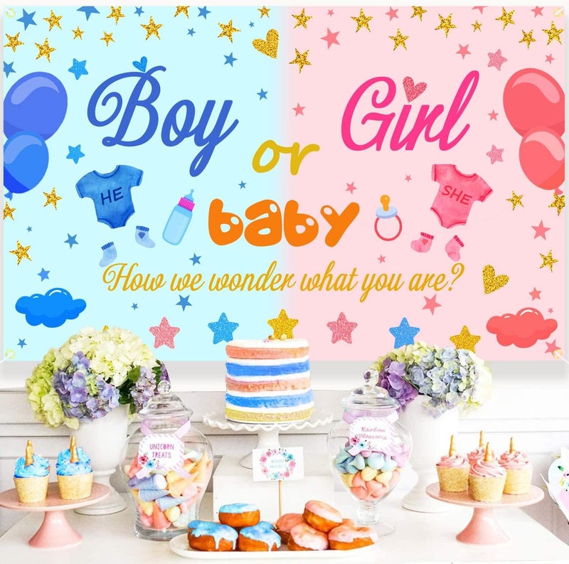 Luckam Gender Reveal Decoration Banner - Large Boy or Girl Sign, Backdrop for Baby Shower, Pink Blue Party Decorations Supplies, 180 * 110cm, 1Pcs - Image 3