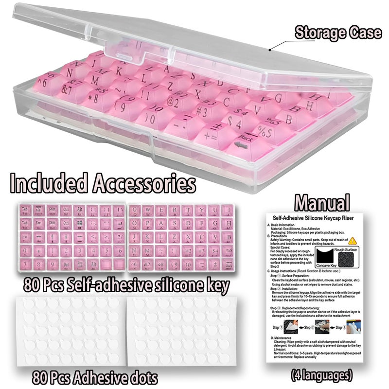 Zooplan 80 Pcs Self-Adhesive PC Keyboard Keys for Long Nails Typing and Gaming, â€‹â€‹Anti-Damage Symbolic and Alphanumeric Keys for Nail-Art (Purple Pink) - Image 3