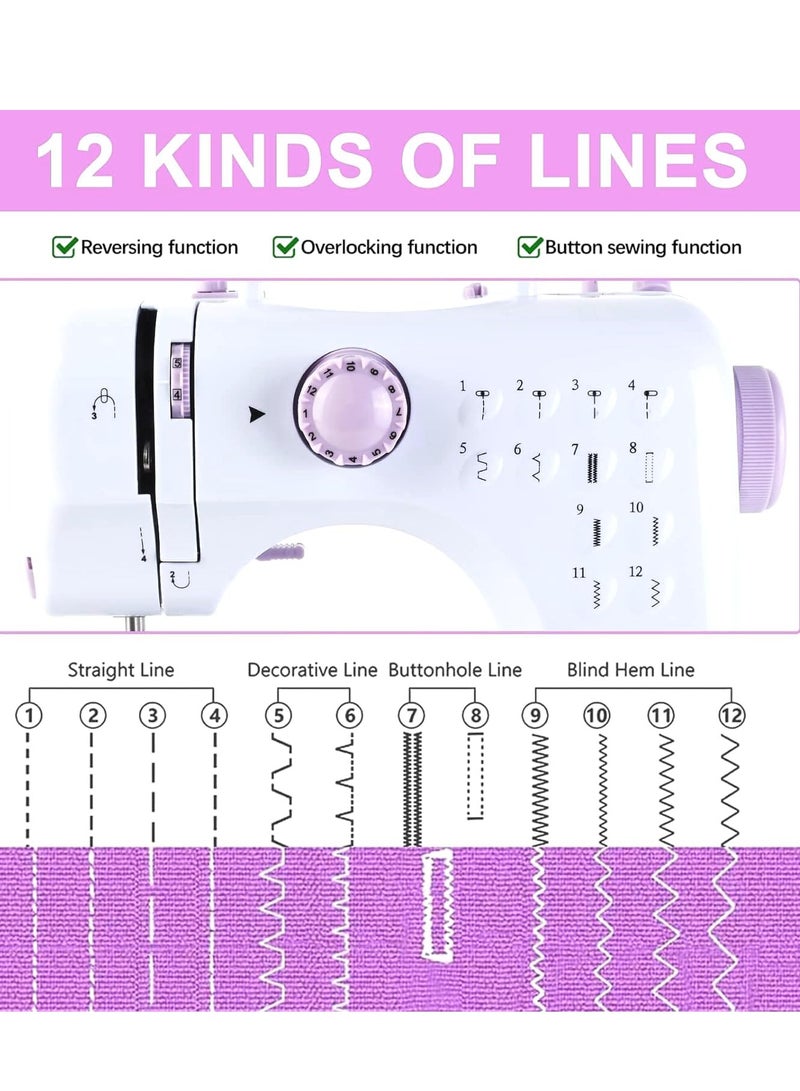12 kinds of needle multifunctional mini electric sewing machine white/purple  - Image 5