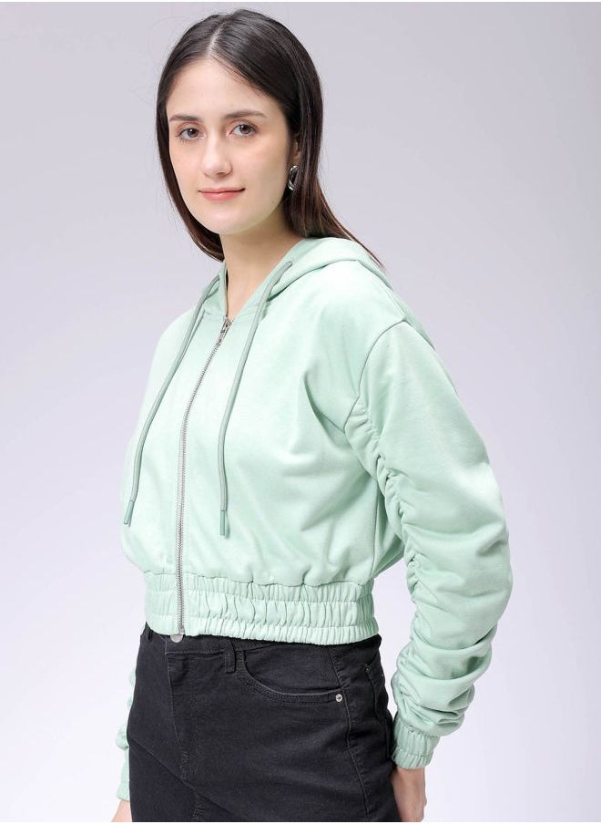 Freehand Women Relaxed Fit Solid Front Open Sweatshirt  - Image 3