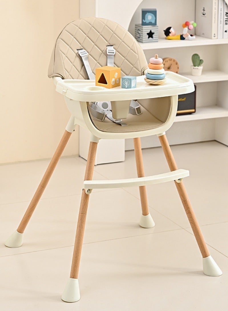 Cheart Baby 3-in-1 Convertible Baby High Chair, Adjustable Height, Detachable Double Tray, 5-Point Harness, Non-Slip Feet, Portable Toddler Dining Chair for 6 Months to 6 Years (Beige)  - Image 1