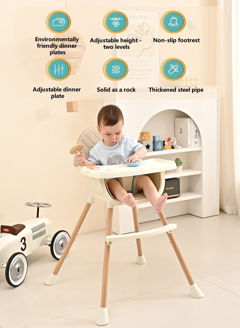 Cheart Baby 3-in-1 Convertible Baby High Chair, Adjustable Height, Detachable Double Tray, 5-Point Harness, Non-Slip Feet, Portable Toddler Dining Chair for 6 Months to 6 Years (Beige)  - Image 2