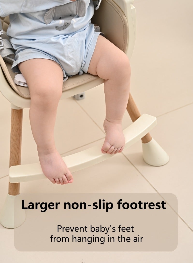 Cheart Baby 3-in-1 Convertible Baby High Chair, Adjustable Height, Detachable Double Tray, 5-Point Harness, Non-Slip Feet, Portable Toddler Dining Chair for 6 Months to 6 Years (Beige)  - Image 4