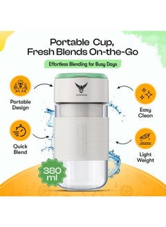 AAMSRAK Portable Blender 380ml - Personal Smoothie Maker for Juices, Protein Shakes - Mini Travel Blender with Powerful Blades, Leak-Proof Design & Easy Cleaning - Ideal for Home, Office & Gym  - Image 3