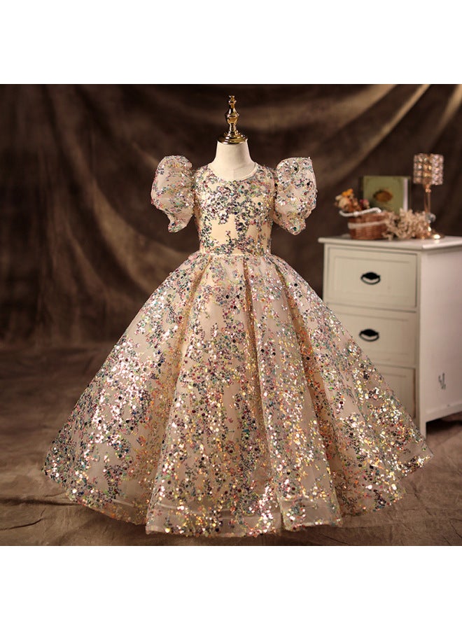 Champagne Princess Dress Girl's Pontoon Children's Little Host Flower Girl's Wedding Girl's Piano Playing Dress