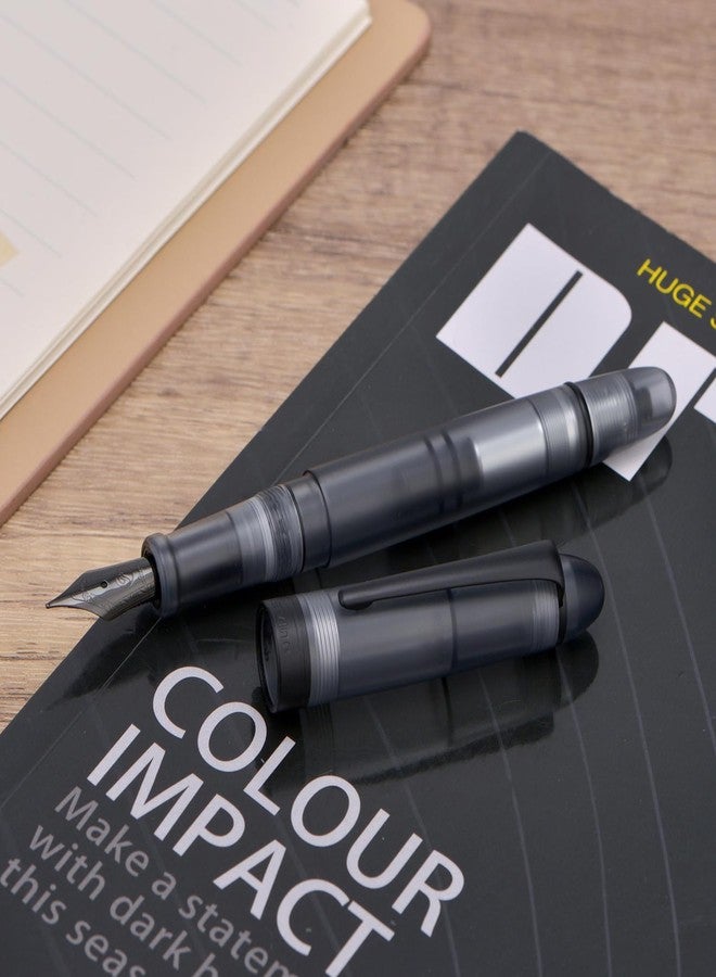 Asvine P50 Piston Fountain Pen Frosted Black Resin, Medium Nib Black Trim Smooth Writer Collection with Pen Case Gift Set - Image 4