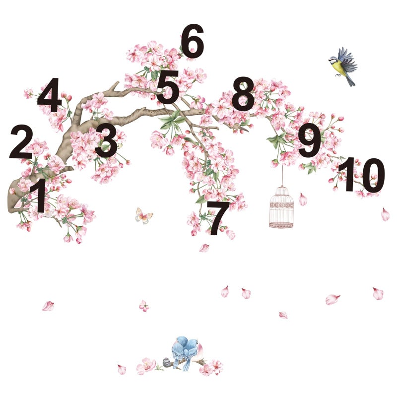 decalmile Cherry Blossom Tree Branch Wall Decals Pink Flower Birds Wall Stickers Bedroom Living Room Sofa TV Background Wall Decor - Image 5