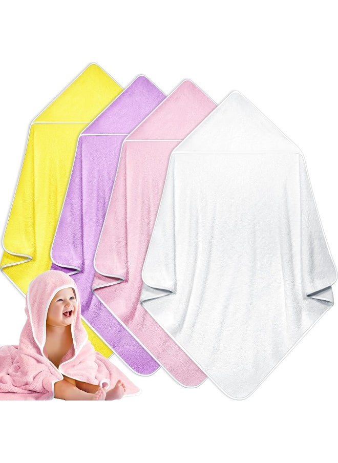 Reginary Reginary 4 Pack Baby Hooded Towels Coral Fleece Baby Bath Towels 30 x 30 Inch Soft Absorbent Hooded Bath Blanket for Newborn Toddler Infant Boy Girl Shower Gift Supplies  - Image 1