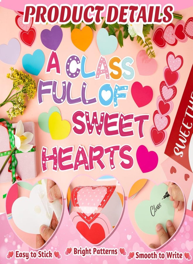 Hedeey Valentine's Day Love Heart Bulletin Board Classroom Decorations A Class Full of Sweethearts Themed Cut-Outs Pink Hearts Bulletin Border Valentines Party Supplies School Classroom Wall Door Decor - Image 3