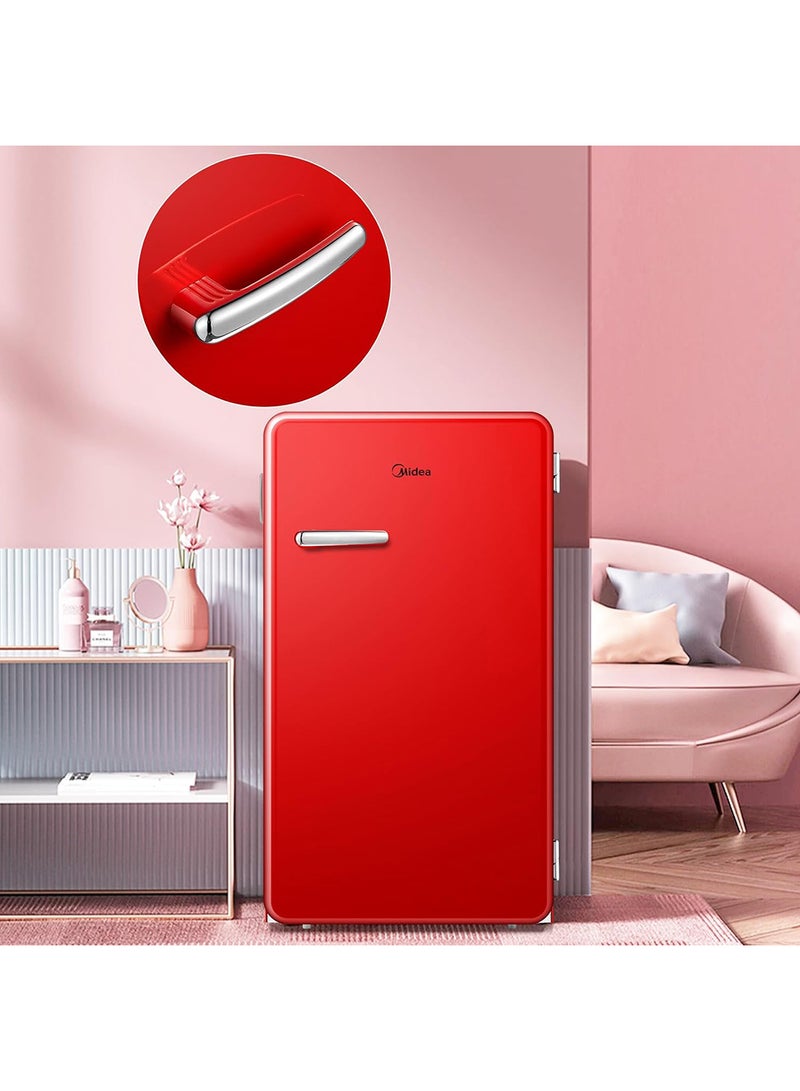 Midea 142L Gross Single Door Retro Style Refrigerator, Compact Size Free Standing, Best For Bedroom, Office & Mini Bar, Freezer Compartment Inside, Quick Cooling & Easy Cleaning 142 L MDRD142SLE32 Red - Image 4