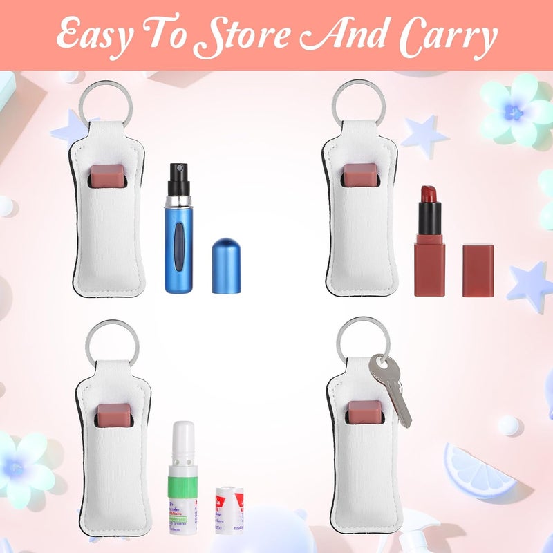Wanmu 60 Pcs Sublimation Lipstick Holder Blanks, Bulk Neoprene Lip Balm Holder Keychain Clip-on Sleeve Travel Key Ring Holders, DIY Sublimation Blanks Products - Image 4